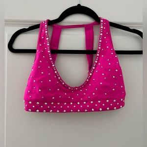 Pink Rinestone Dance Performance Sports Bra